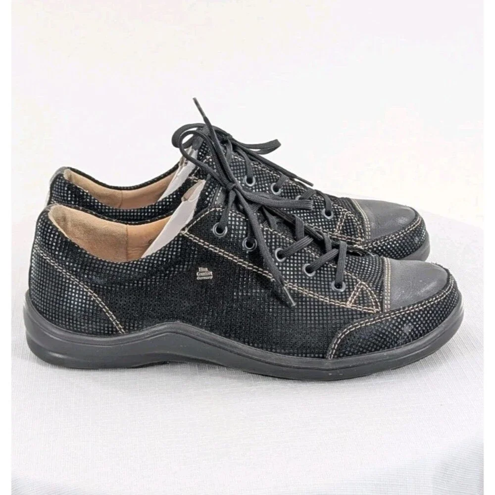 Finn Comfort Soho Sneakers Womens 39 US 8 Black Minipoint Nappa Leather Shoe